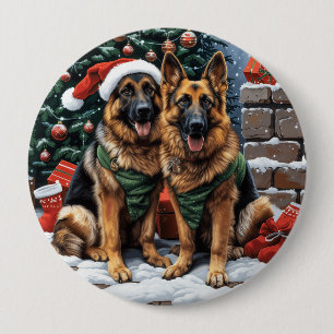 Badge Rond 10 Cm Chiens bergers allemands de Noël