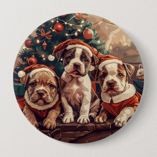 Badge Rond 10 Cm Chiens Pit Bull Puppy Noël