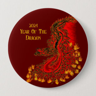 Badge Rond 10 Cm Chine Dragon, 2024 Année Du Dragon