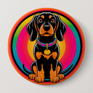 Badge Rond 10 Cm Chiots teckel entouré d'un arc-en-ciel vibrant
