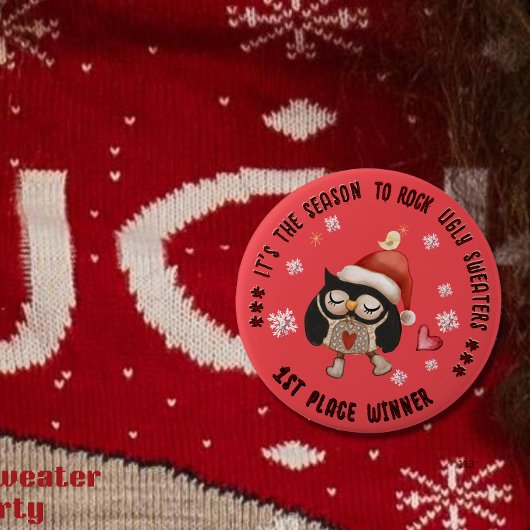 Badge Rond 10 Cm Chouette moche 1er vainqueur Chouette rouge