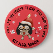 Badge Rond 10 Cm Chouette moche 1er vainqueur Chouette rouge (Devant)