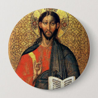 Badge Rond 10 Cm Christ Pantocrator Icône Orthodoxe 16ème Siècle 