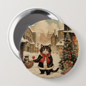 Badge Rond 10 Cm Christmas Kitty, Jour de la neige (Devant & derrière)
