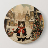 Badge Rond 10 Cm Christmas Kitty, Jour de la neige (Devant)