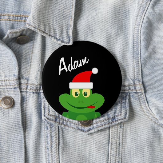 Badge Rond 10 Cm Christmas party name buttons with funny Santa frog (En situation)