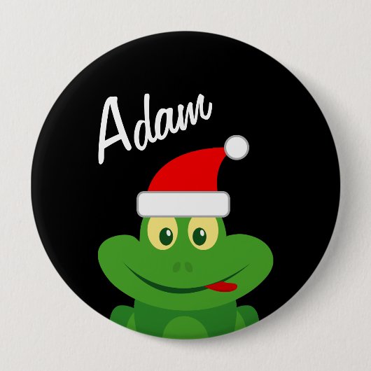 Badge Rond 10 Cm Christmas party name buttons with funny Santa frog (Devant)