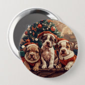 Badge Rond 10 Cm Christmas Pit Bull Puppy Dogs (Devant & derrière)