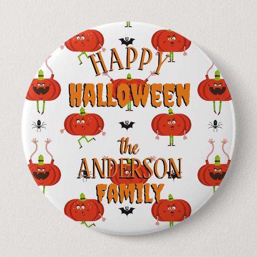 Badge Rond 10 Cm Citrouilles d'halloween mignonnes, araignée et mot (Devant)