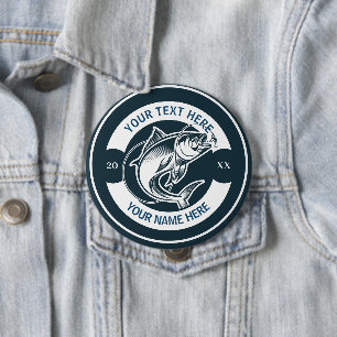 Badge Rond 10 Cm Club de pêche vintage Monogramme Nom personnalisé