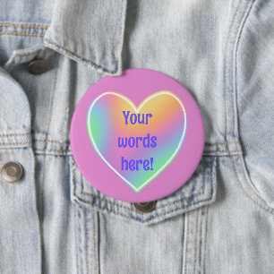 Badge Rond 10 Cm Coeur arc-en-ciel personnalisé
