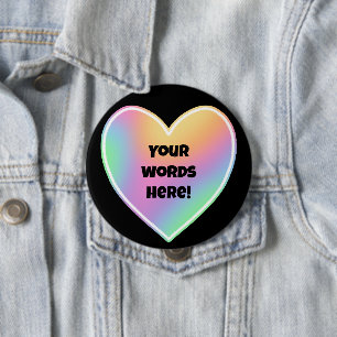 Badge Rond 10 Cm Coeur arc-en-ciel personnalisé