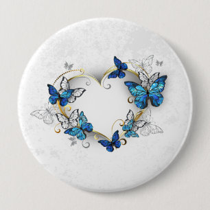 Badge Rond 10 Cm Coeur bijoux avec papillons Morpho