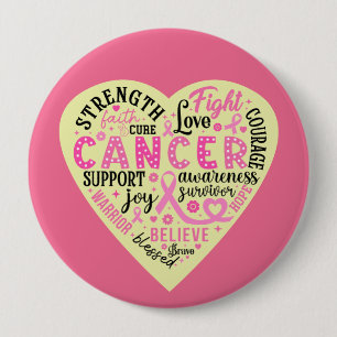 Badge Rond 10 Cm Coeur de soutien du cancer du sein
