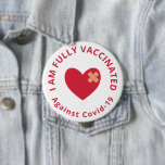 Badge Rond 10 Cm Coeur rouge entièrement vacciné<br><div class="desc">Bouton entièrement vacciné avec je suis entièrement vacciné contre le covid-19 est écrit en texte courbe en rouge sur blanc autour d'un coeur rouge avec des plâtres.</div>