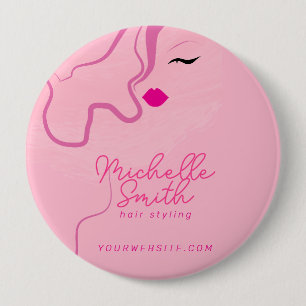 Badge Rond 10 Cm Coiffure moderne minimaliste rose style cheveux on