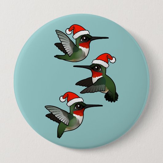 Badge Rond 10 Cm Colibri à gorge rubis de Noël (Devant)