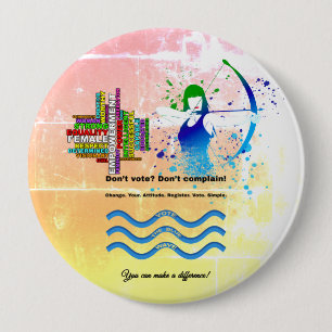 Badge Rond 10 Cm Combo Femme Archer Femmes fortes Voter bleu