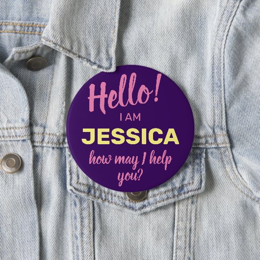 Badge Rond 10 Cm Comment Puis-Je Vous Aider À Purple Nom D'Entrepri (En situation)
