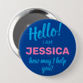 Badge Rond 10 Cm Comment puis-je vous aider Blue Friendly Nom d'ent (Devant & derrière)