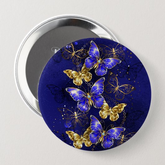 Badge Rond 10 Cm Composition avec papillons Sapphire (Devant & derrière)