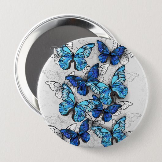 Badge Rond 10 Cm Composition des White and Blue Butterflies (Devant & derrière)