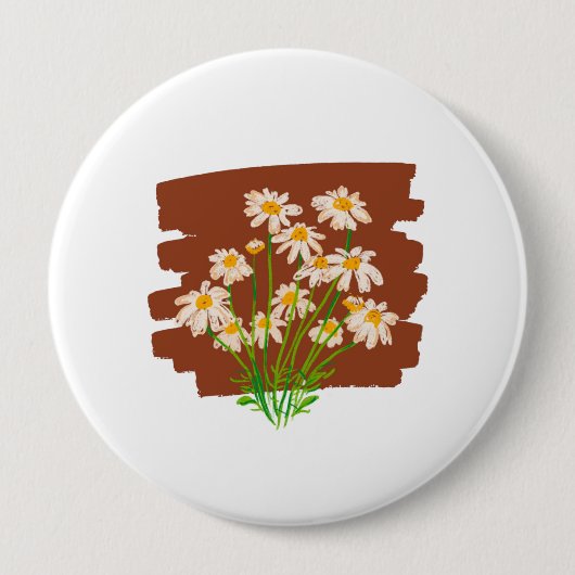 Badge Rond 10 Cm Conception florale rustique sur fond marron (Devant)