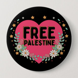 Badge Rond 10 Cm conception graphique du coeur rose de la Palestine