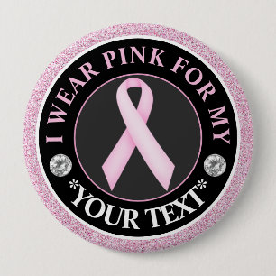 Badge Rond 10 Cm Conception Ruban Rose pour la sensibilisation au c