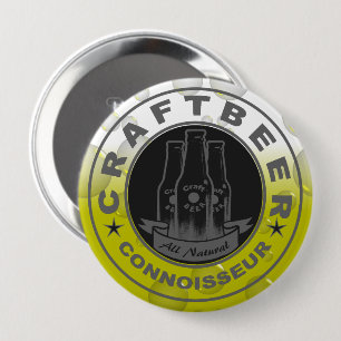 Badge Rond 10 Cm Connoisseur de bière artisanale bulle jaune