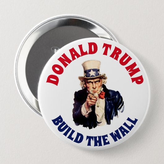 BADGE ROND 10 CM CONSTRUCTION DE DONALD TRUMP LE MUR (Devant & derrière)