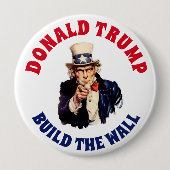 BADGE ROND 10 CM CONSTRUCTION DE DONALD TRUMP LE MUR (Devant)