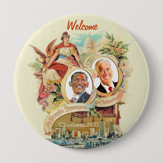 Badge Rond 10 Cm Convention de Démocrate du ressortissant 2012, (Devant)