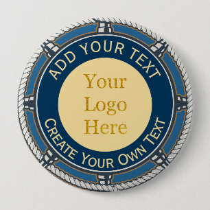 Badge Rond 10 Cm Corde nautique bleue et or de logo d'entreprise pe