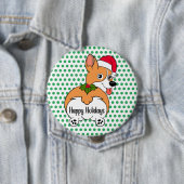 Badge Rond 10 Cm Corgi Chien Noël (En situation)