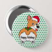 Badge Rond 10 Cm Corgi Chien Noël (Devant & derrière)