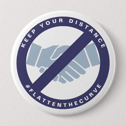 Badge Rond 10 Cm Coronavirus No Handshake #FLATTENTHECURVE Blue (Devant)