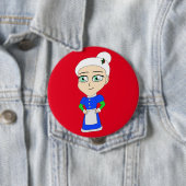 Badge Rond 10 Cm Costume bleu Mme Claus Chibi (En situation)
