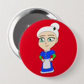 Badge Rond 10 Cm Costume bleu Mme Claus Chibi (Devant & derrière)
