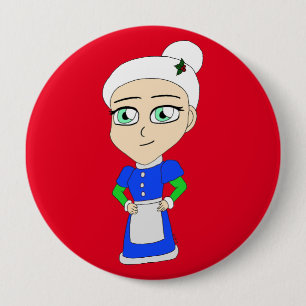Badge Rond 10 Cm Costume bleu Mme Claus Chibi