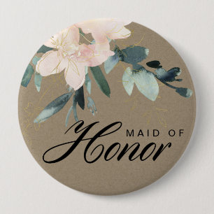 BADGE ROND 10 CM COULEUR D'EAU FLORALE ROUSTIQUE BLUSH KRAFT MAID H