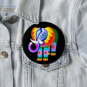 Badge Rond 10 Cm Couleurs arc-en-ciel éléphant