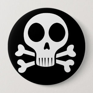 Badge Rond 10 Cm crâne effrayant sur fond noir