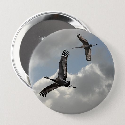 BADGE ROND 10 CM CRANES DE SANDHILL (Devant & derrière)