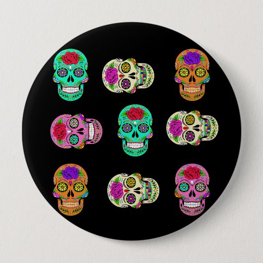 Badge Rond 10 Cm Crânes de Sucre (Devant)