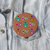 Badge Rond 10 Cm Crânes de Sucre (En situation)