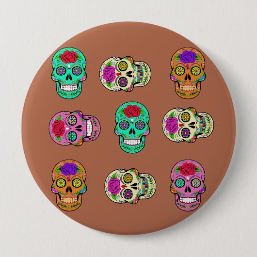 Badge Rond 10 Cm Crânes de Sucre (Devant)