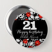 Badge Rond 10 Cm Crânes et fleurs (Devant & derrière)