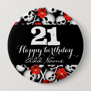 Badge Rond 10 Cm Crânes et fleurs