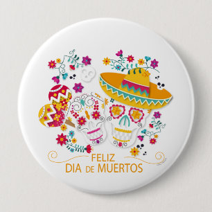 Badge Rond 10 Cm Crânes et fleurs à sucre du Parti